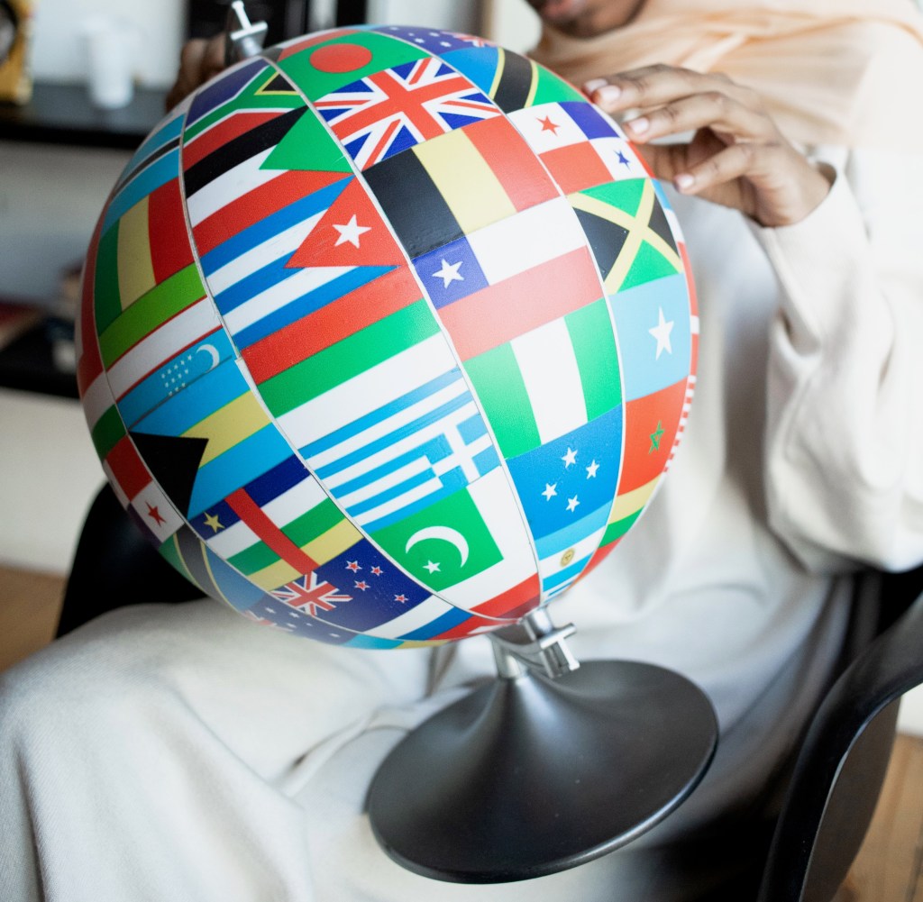 Globe with flags of many nations
