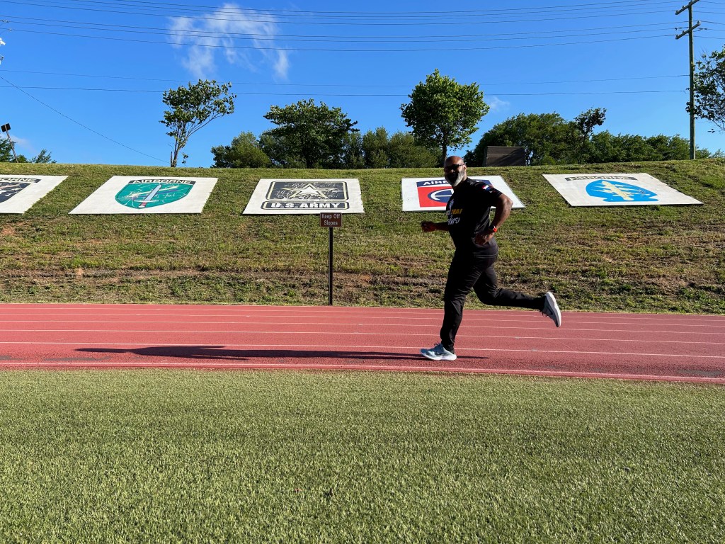 Running around the track at Hendrick's Stadium